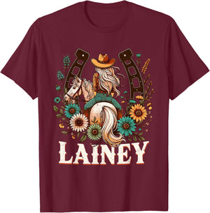Lainey Name Girl Personalized Name Cowgirl T-Shirt - T-Shirt | Maroon