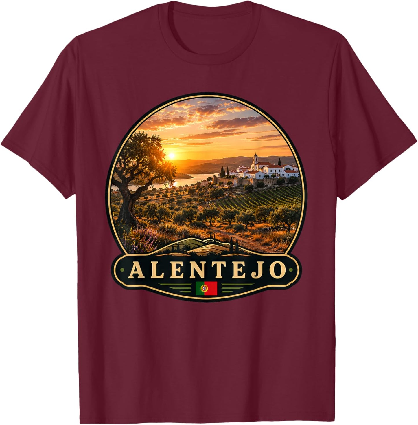 Alentejo Portugal Vintage Travel Sunset Views T-Shirt - T-Shirt | Maroon