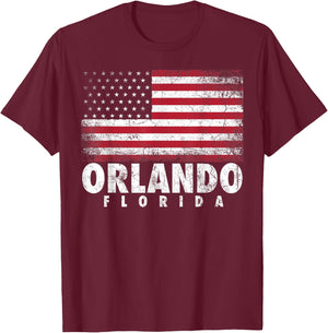 4th of July Gift Women Orlando Florida American Flag T-Shirt - T-Shirt | Maroon