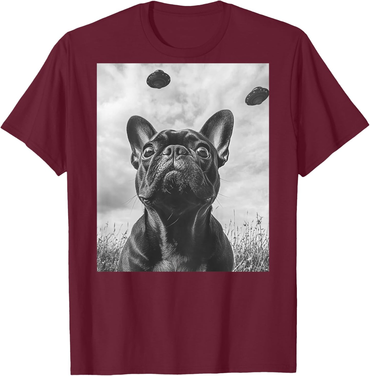 Funny graphic French Bulldog Frenchie UFO Alien Funny weird Women Kids T-Shirt - T-Shirt | Maroon
