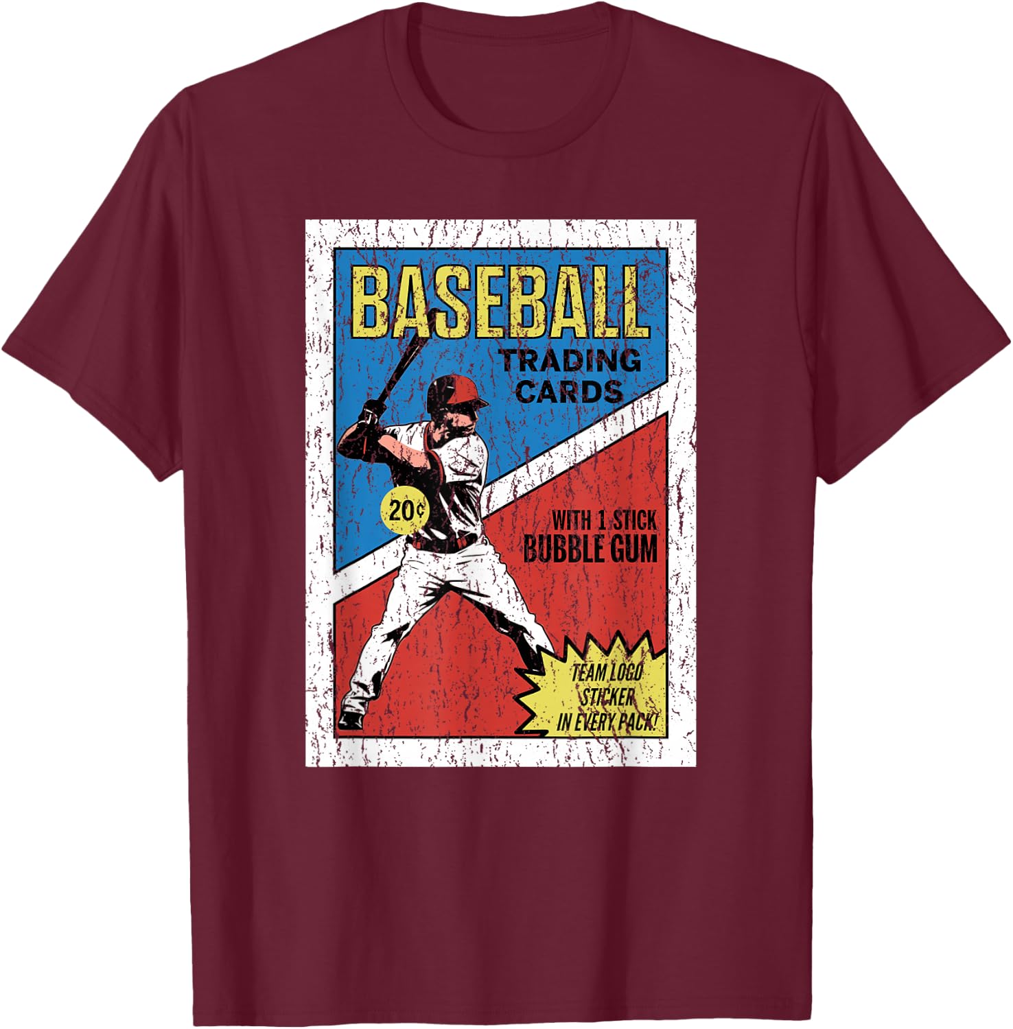 Retro Baseball Card Wrapper (Distressed) T-Shirt - T-Shirt | Maroon