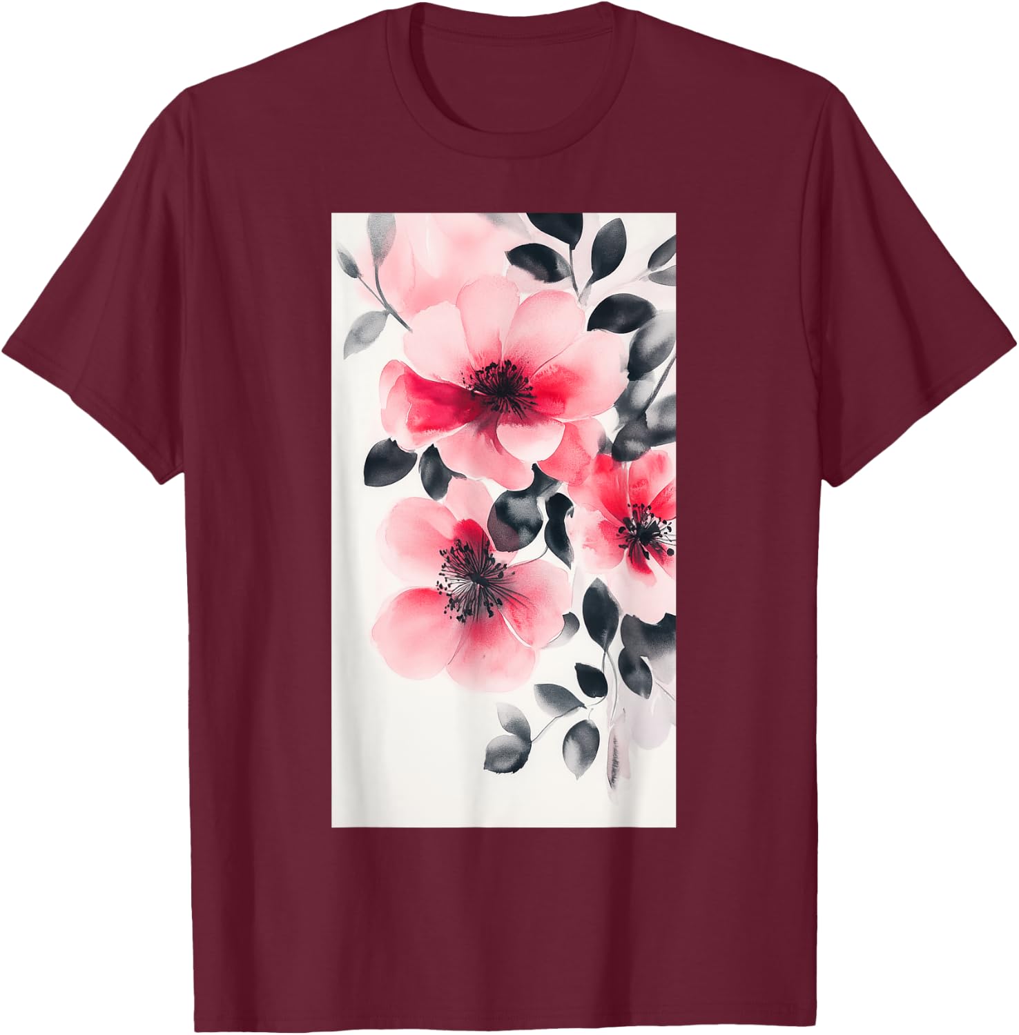 Watercolor Blooms Shades Floral art Botanical T-Shirt - T-Shirt | Maroon