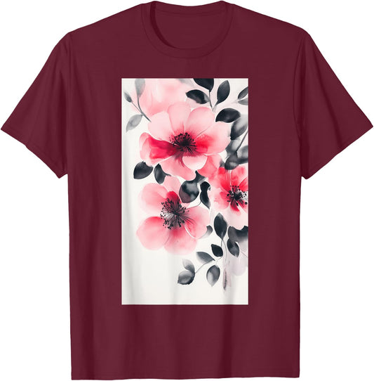 Watercolor Blooms Shades Floral art Botanical T-Shirt - T-Shirt | Maroon