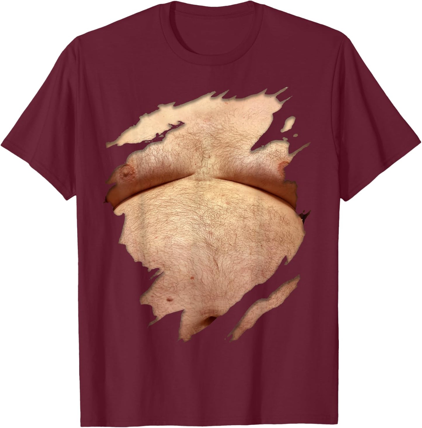 Fat Hairy Guy Big Stomach & Man Boobs Fat Dad BOD T-Shirt - T-Shirt | Maroon