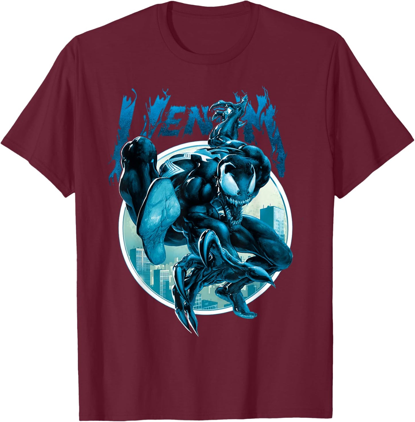 Marvel Venom Deep Blue Circle Logo Graphic T-Shirt - T-Shirt | Maroon