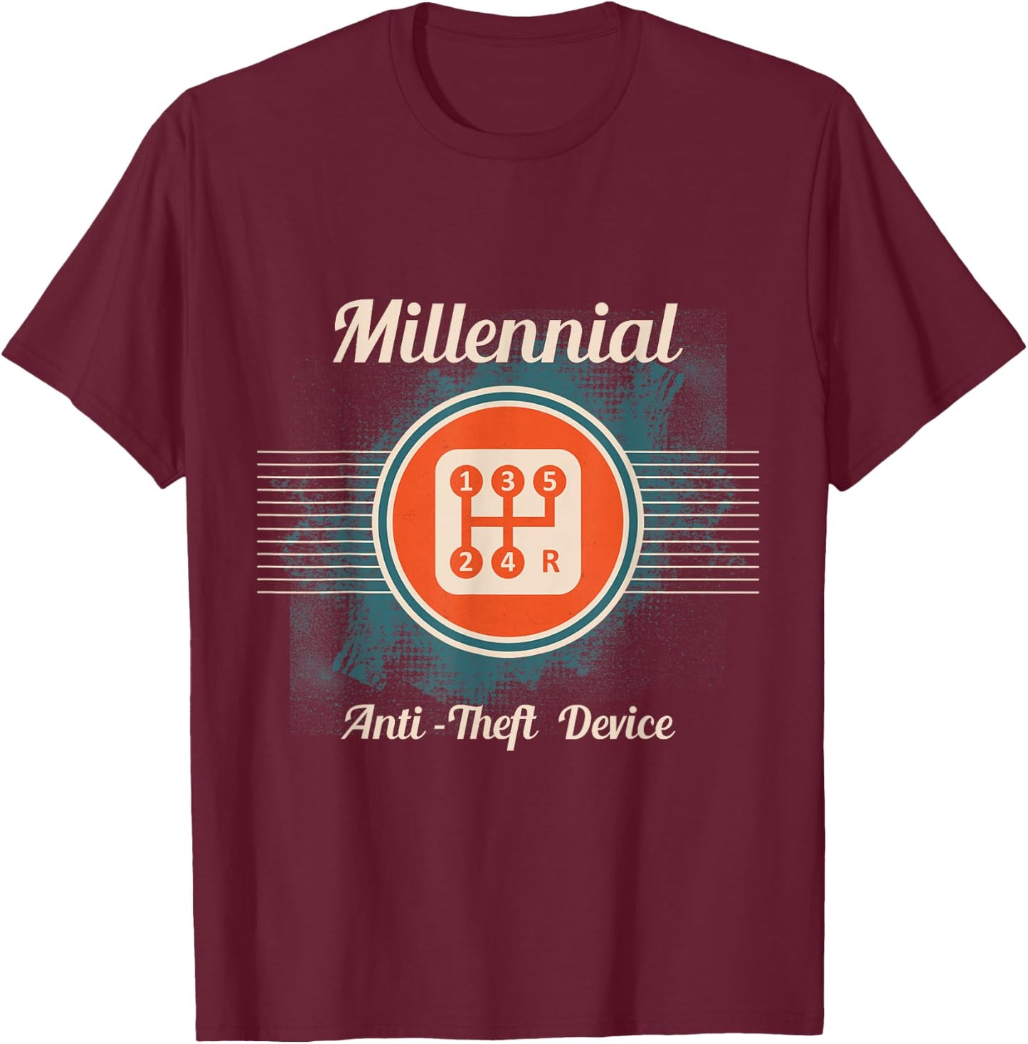 Automotive Millennial Gear Shift, Anti Theft Vehicle T-Shirt - T-Shirt | Maroon