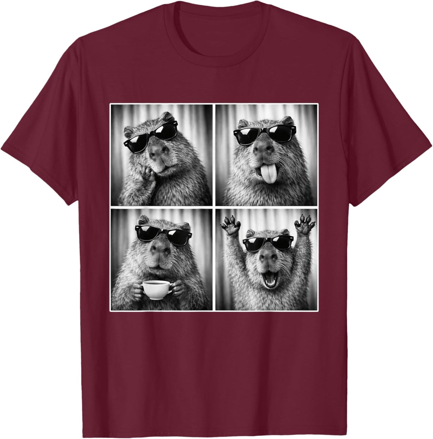 Capybara Photobooth, Funny Capybara with Sunglasses, Rodent T-Shirt - T-Shirt | Maroon