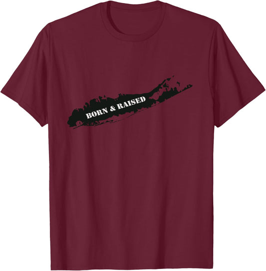 Born and Raised Long Island Home Map Long Sleeved T-Shirt - T-Shirt | Maroon