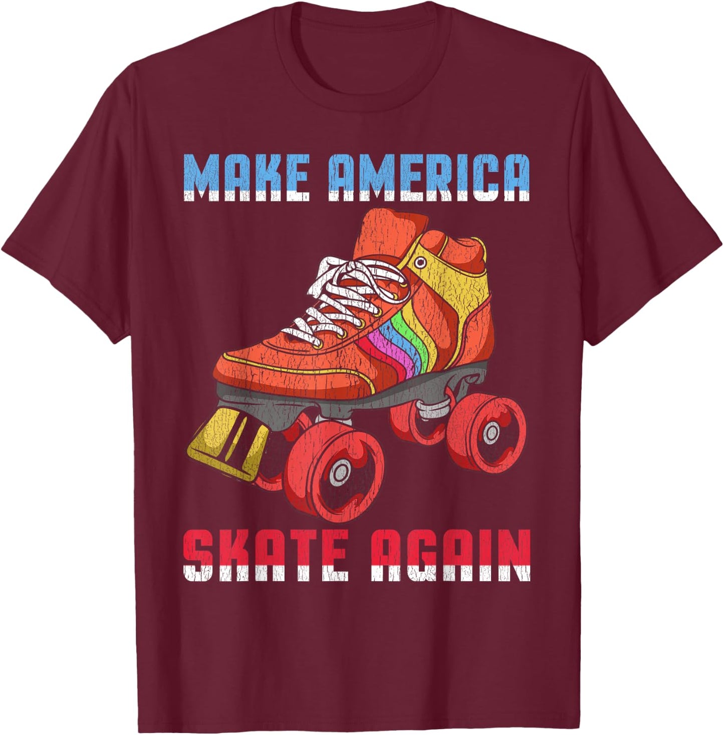 80's Rollerskates T Shirt Vintage Roller Skating Disco T-Shirt - T-Shirt | Maroon