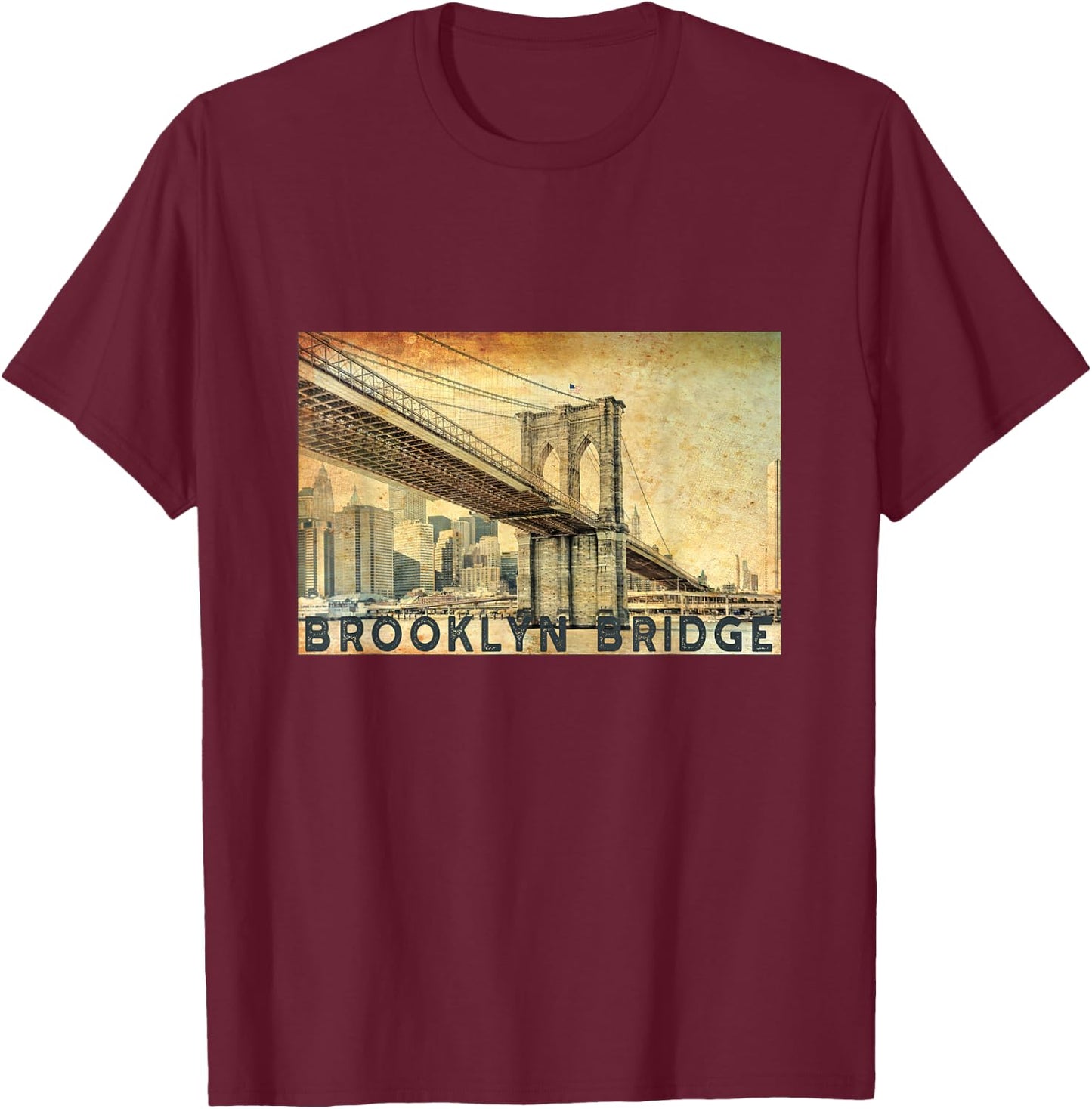 NY Brooklyn Bridge Connects Manhattan & Brooklyn Men Women T-Shirt - T-Shirt | Maroon