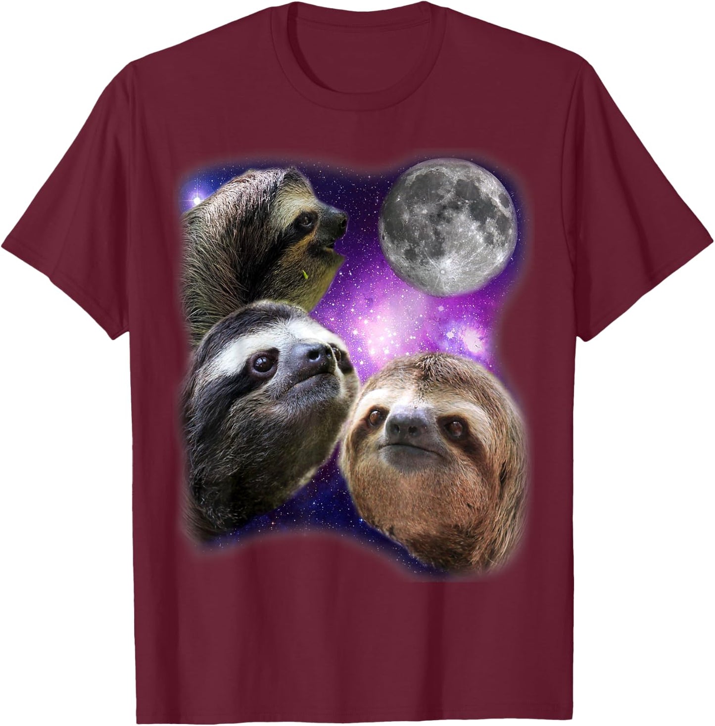 Sloth Shirt - Three Sloths Moon Parody Wolf Meme Shirt T-Shirt - T-Shirt | Maroon