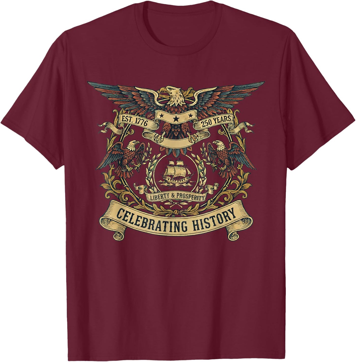 250th Anniversary USA 250 Years American Patriotic 4th July T-Shirt - T-Shirt | Maroon