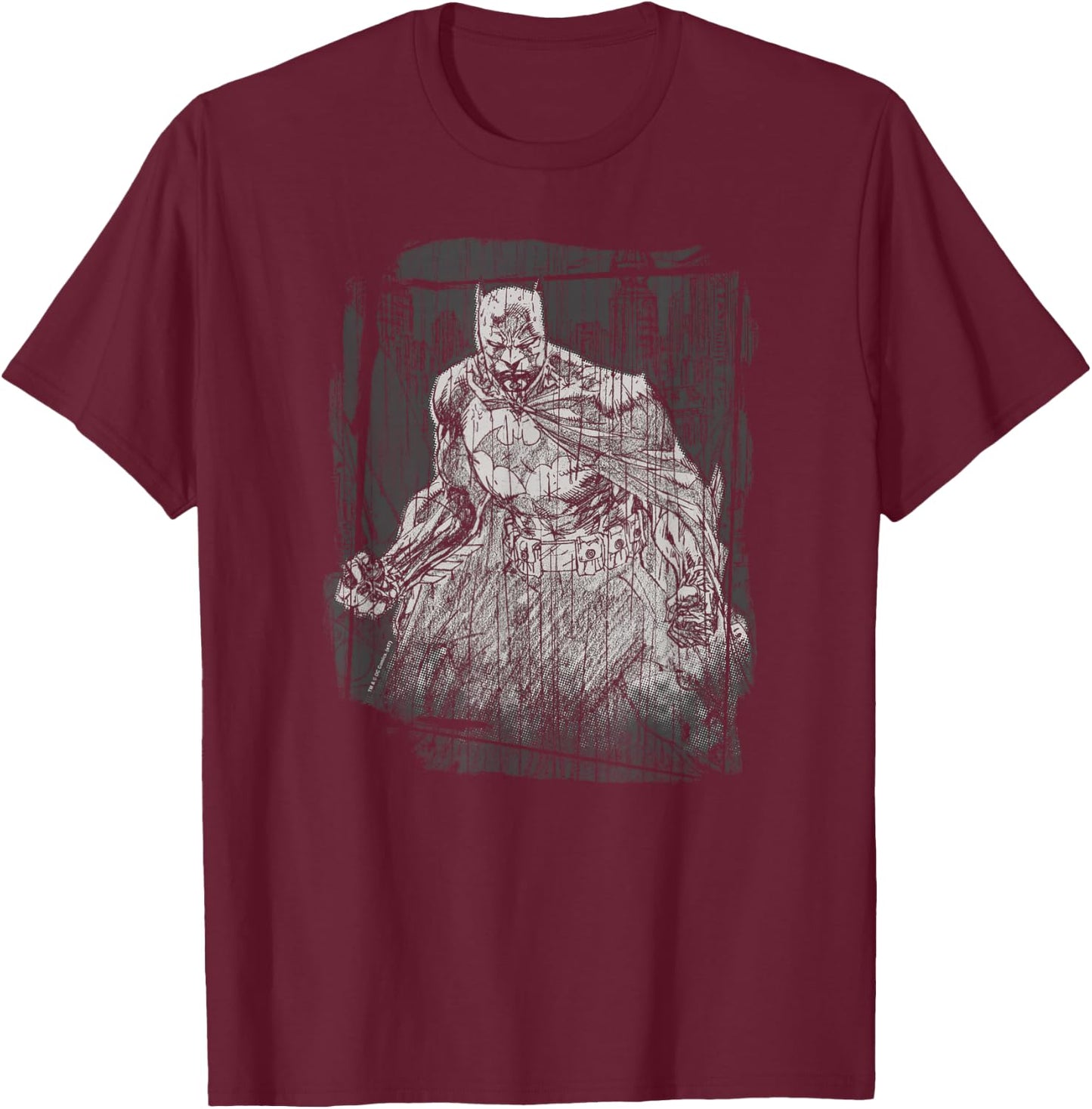 Batman Pencilled Rain T-Shirt - T-Shirt | Maroon
