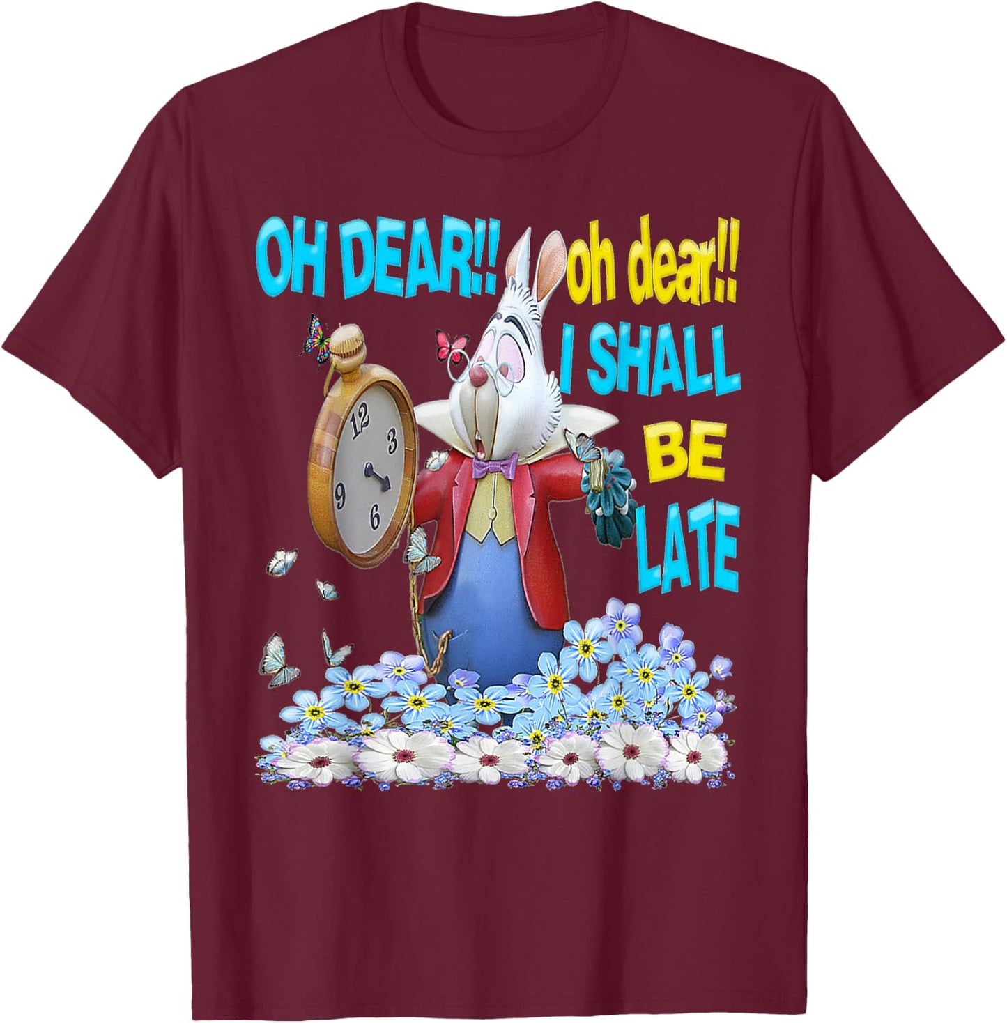 White Rabbit-Men Women kids Alice in Wonderland T Shirt T-Shirt - T-Shirt | Maroon