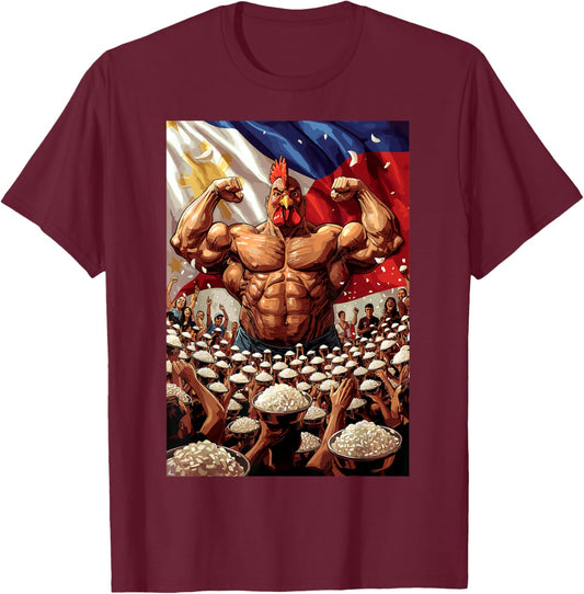 Filipino Flag Rooster and Rice Symbol of Filipino Strength T-Shirt - T-Shirt | Maroon