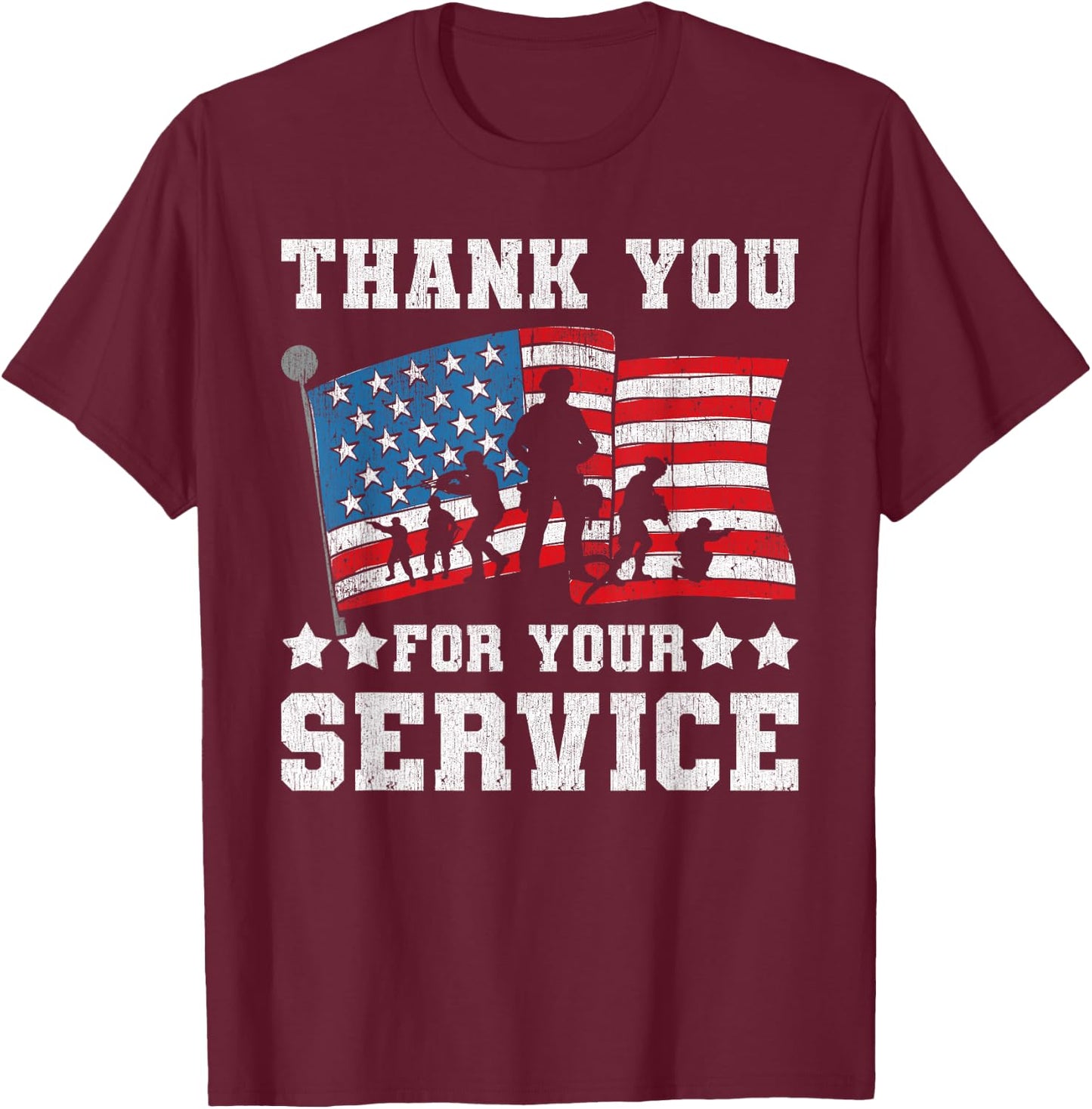 Thank You For Your Service American Flag Military Gift Shirt T-Shirt - T-Shirt | Maroon