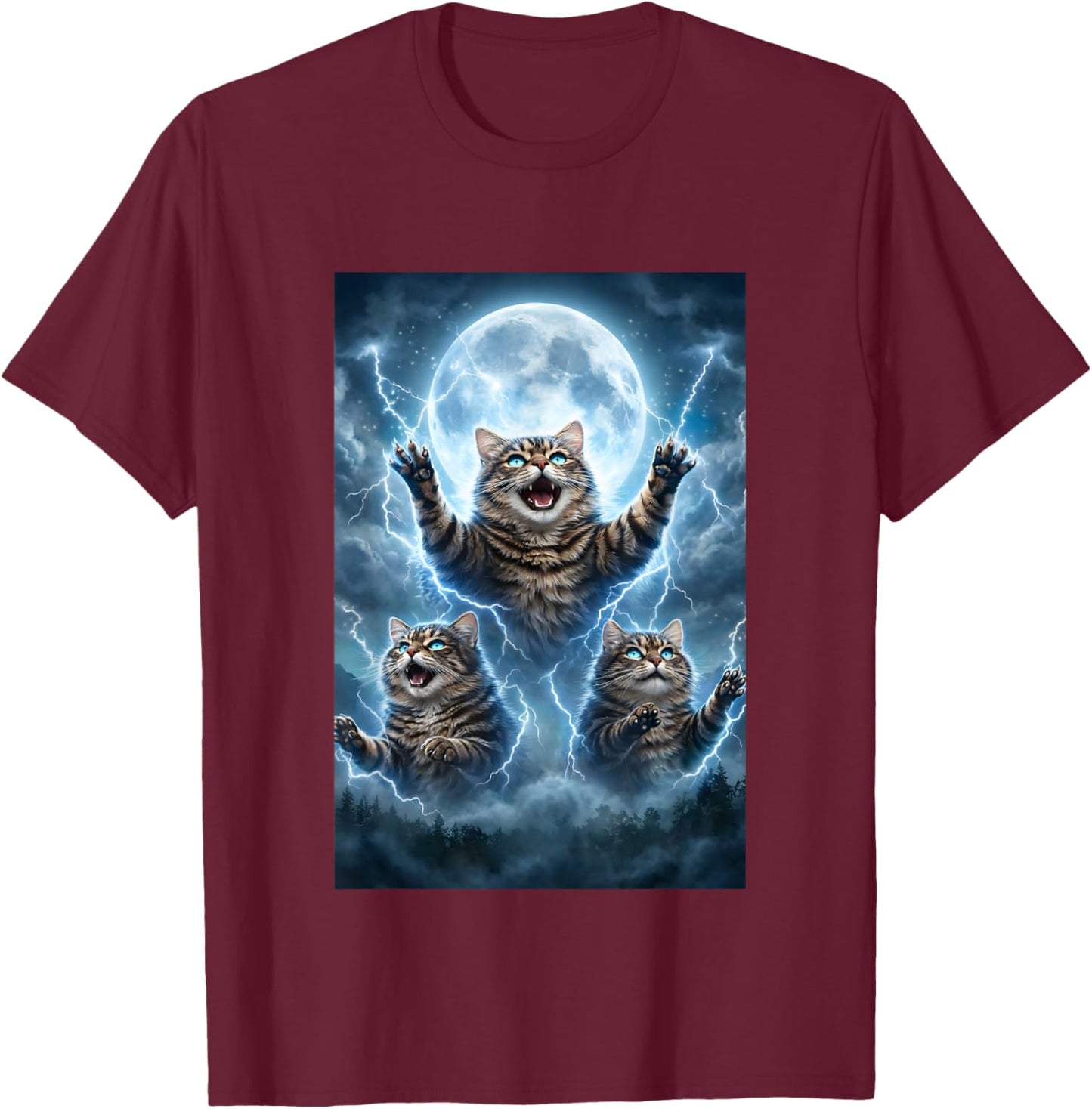 Storm Moon Magic Tabby Feline Fantasy Art T-Shirt - T-Shirt | Maroon