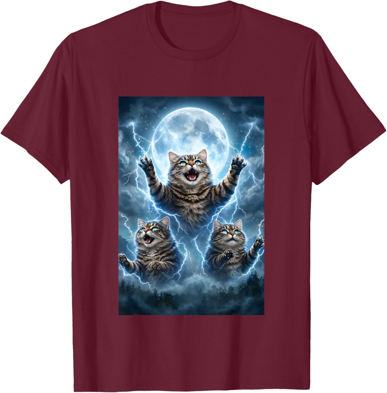 Storm Moon Magic Tabby Feline Fantasy Art T-Shirt - T-Shirt | Maroon