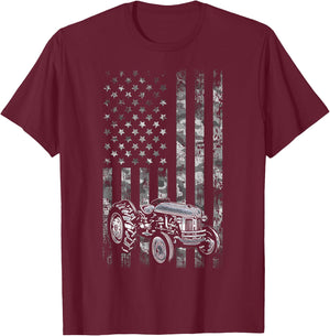 Tractor American Flag Patriotic Camo Vintage Farming T-Shirt - T-Shirt | Maroon