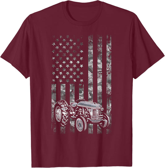 Tractor American Flag Patriotic Camo Vintage Farming T-Shirt - T-Shirt | Maroon