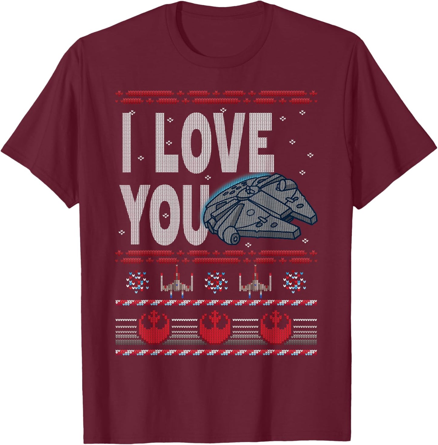 Star Wars Falcon I Love You Ugly Christmas Sweater T-Shirt - T-Shirt | Maroon