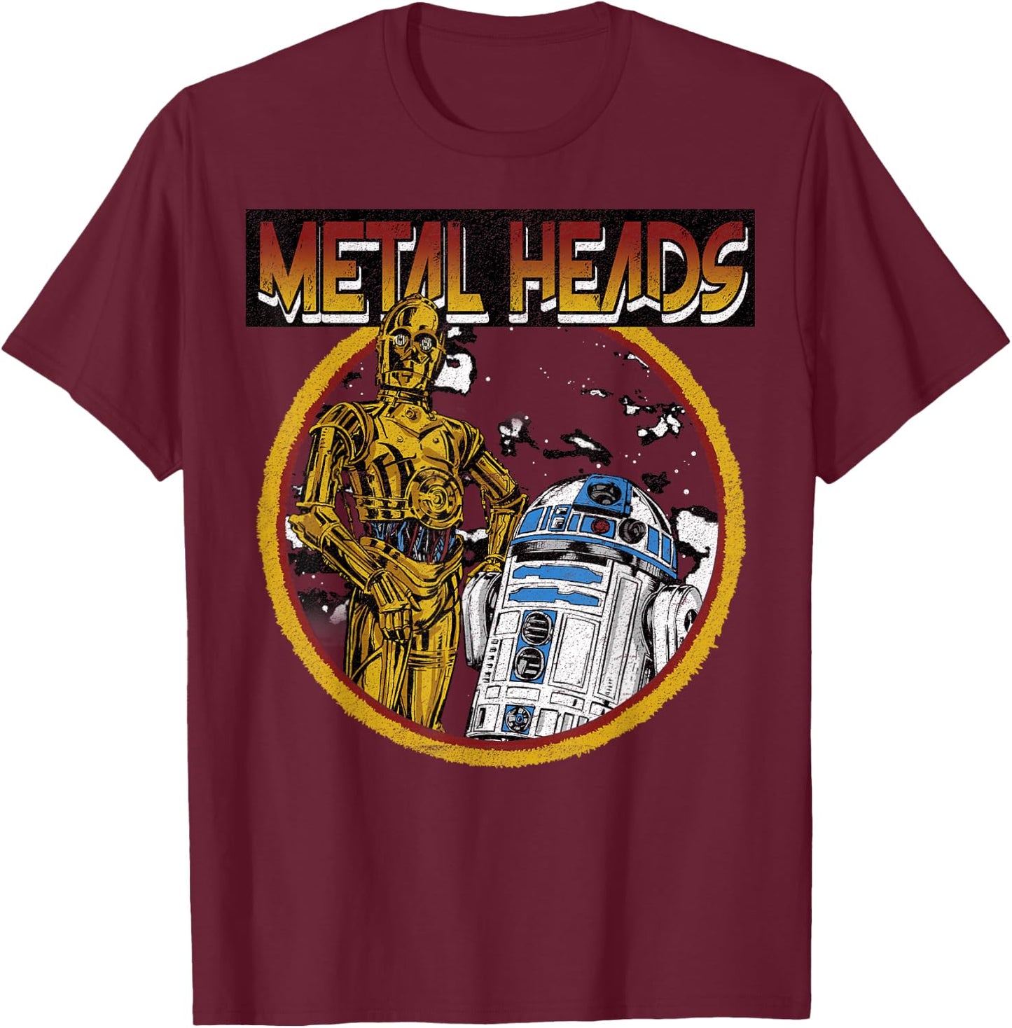 Star Wars R2-D2 C-3PO Metal Heads Circle Portrait T-Shirt - T-Shirt | Maroon