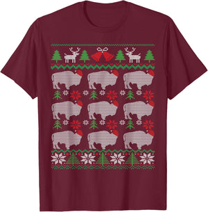 Ugly Christmas Bison & American Buffalo T-Shirt - T-Shirt | Maroon