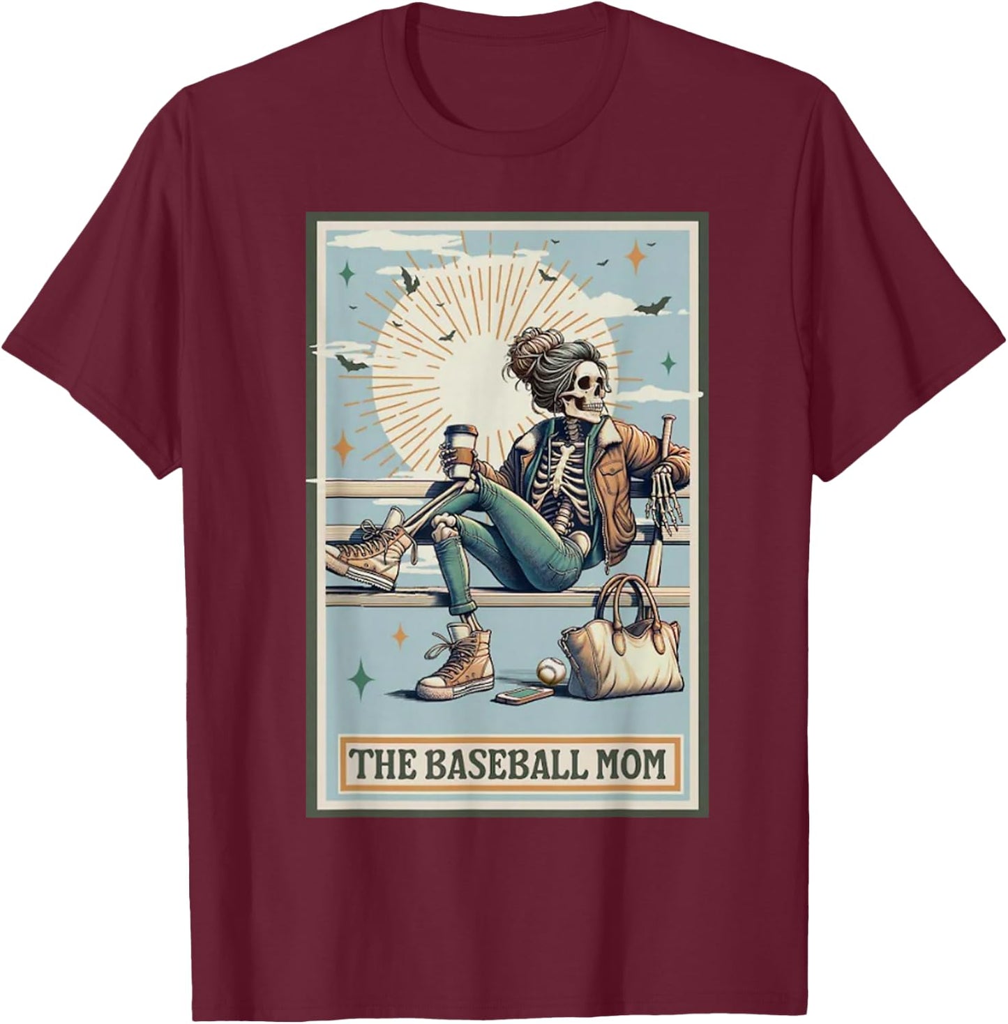 The Baseball Mom Skeleton Tarot Card Baseball Mom T-Shirt - T-Shirt | Maroon