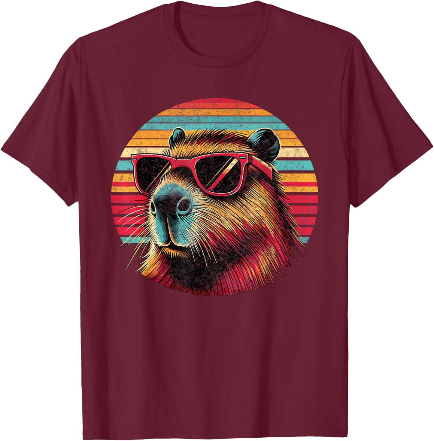 Capybara Retro Sunglasses T-Shirt - T-Shirt | Maroon