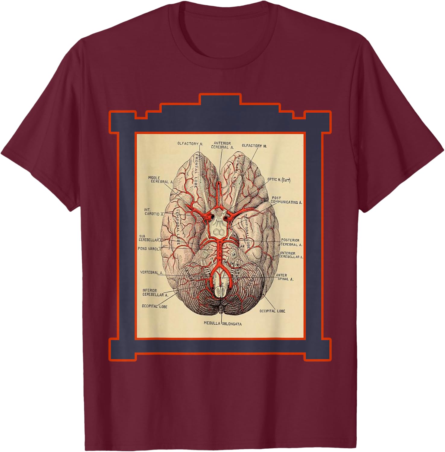 Vintage Human Brain Anatomy Diagram T-Shirt - T-Shirt | Maroon