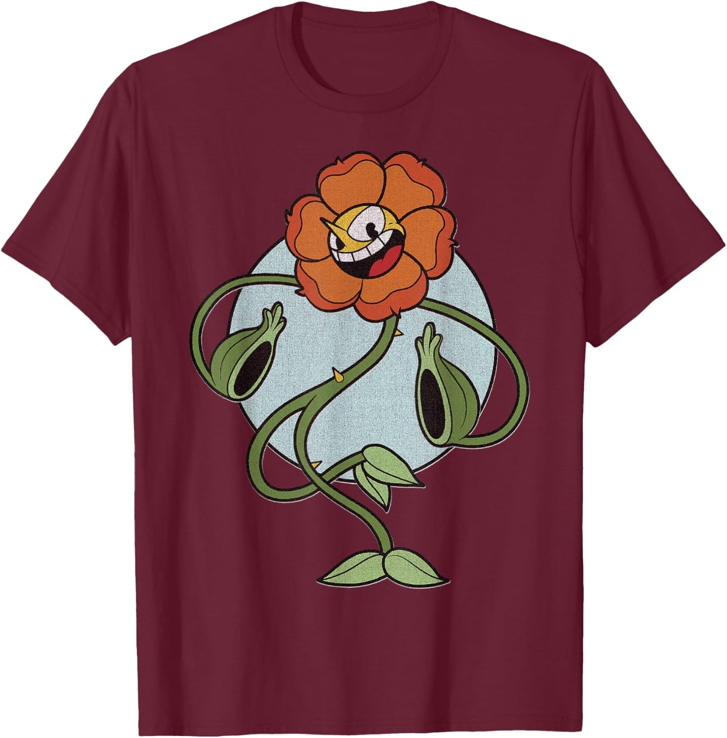 Cuphead Cagney Flower Pose T-Shirt - T-Shirt | Maroon