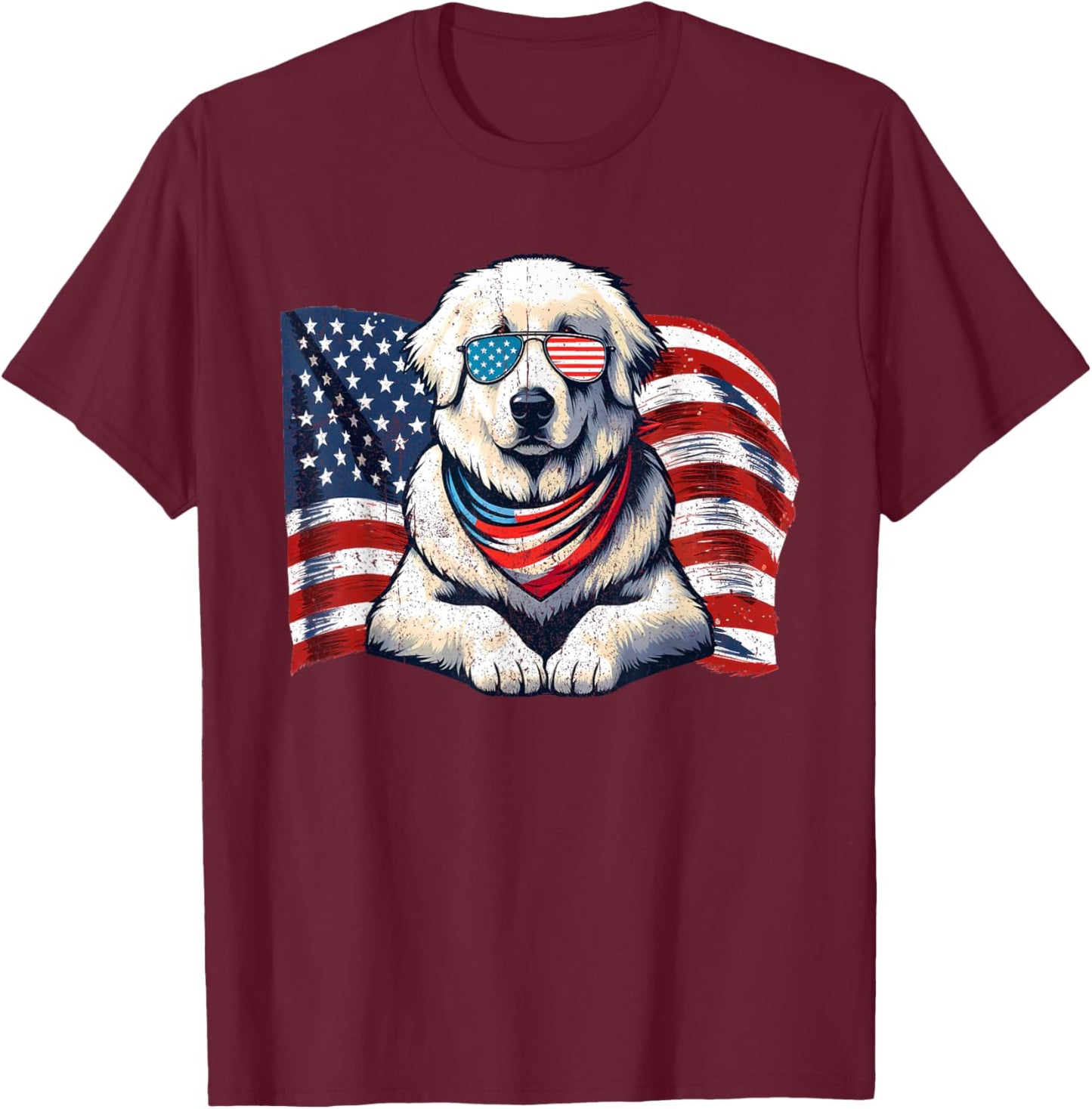 Great Pyrenees USA Flag Sunglasses Patriotic 4th Of July T-Shirt - T-Shirt | Maroon