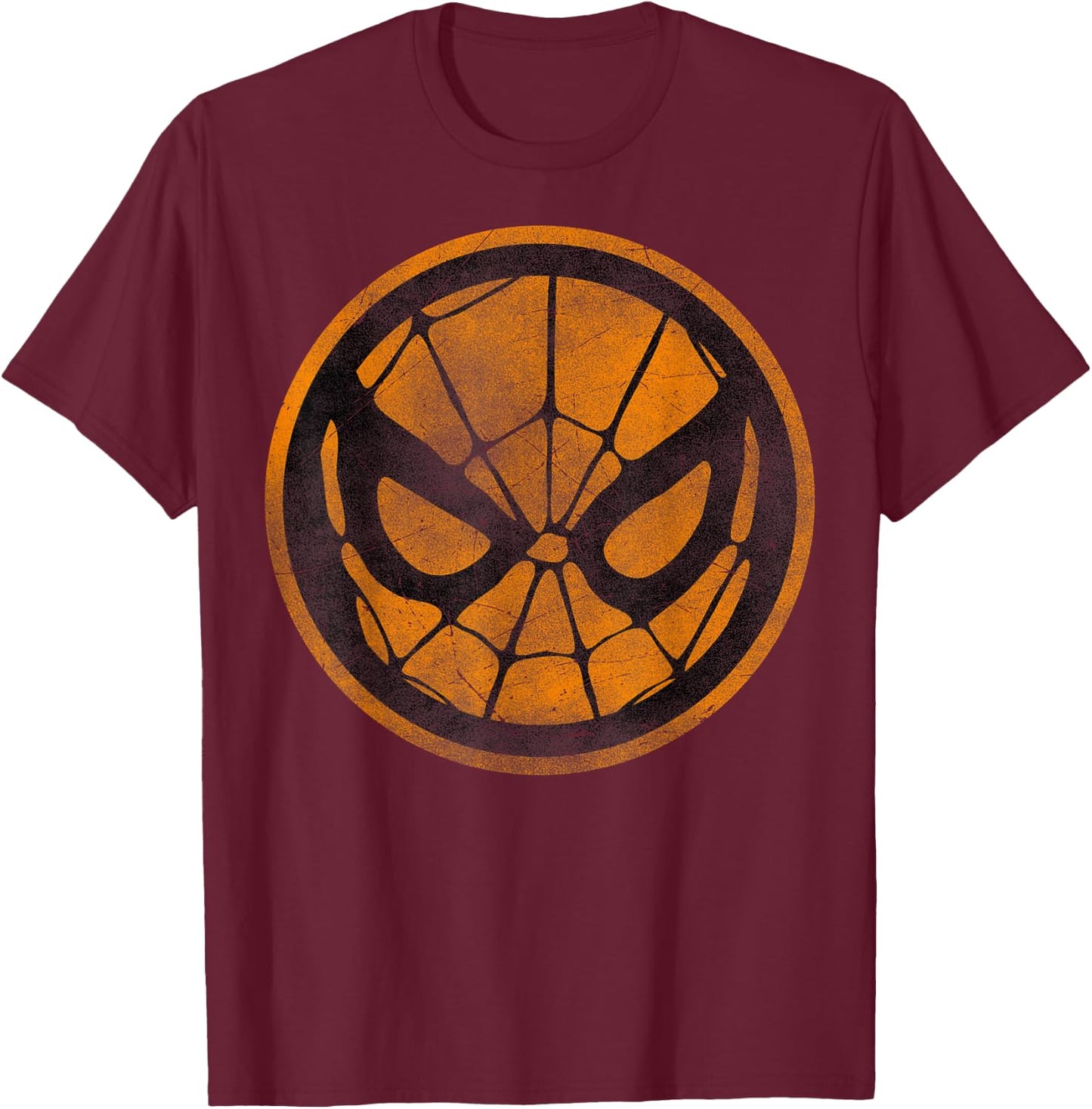 Marvel Spider-Man Face Web Logo Orange Halloween T-Shirt - T-Shirt | Maroon
