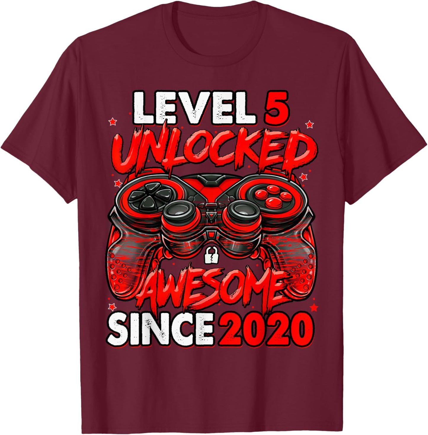 Level 5 Unlocked Awesome Since 2020 5th Birthday Gaming T-Shirt - T-Shirt | Maroon