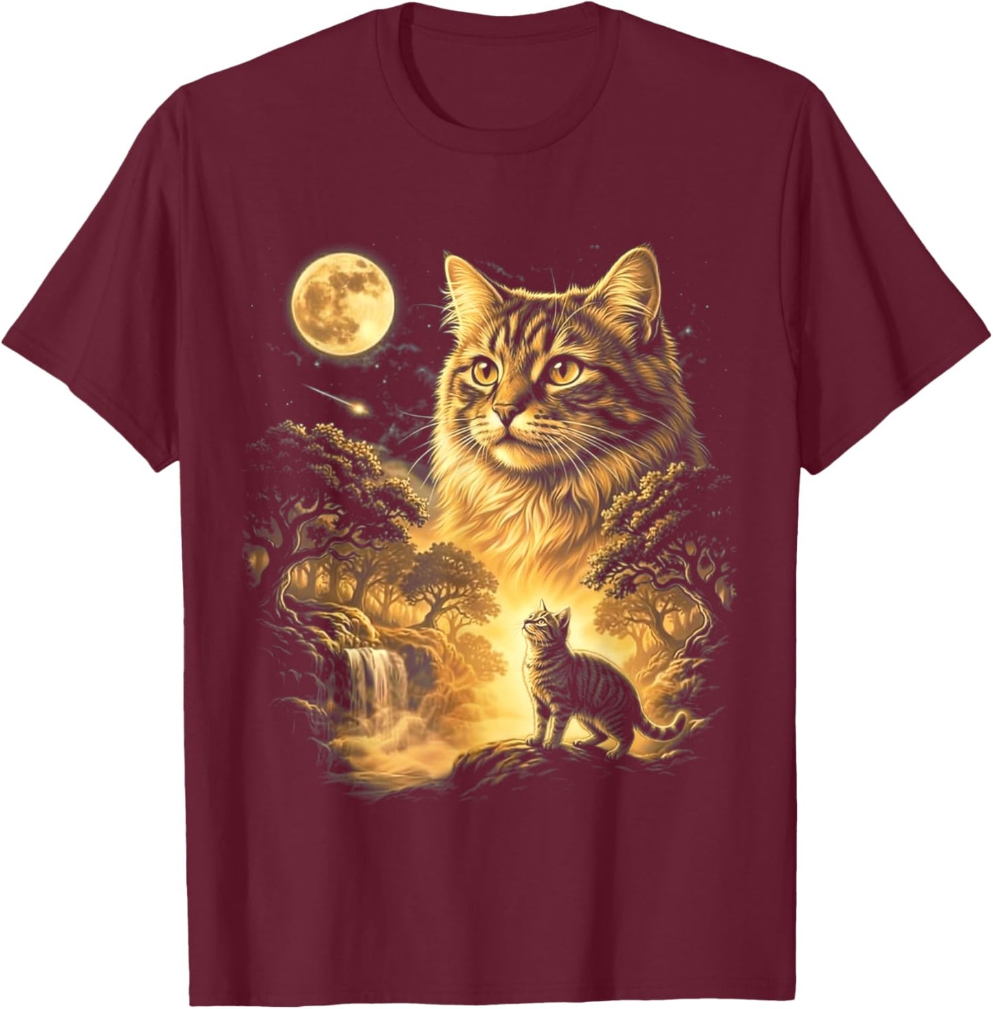 Cat Howling to The Moon Meme 90s Animal Graphic Cat T-Shirt - T-Shirt | Maroon