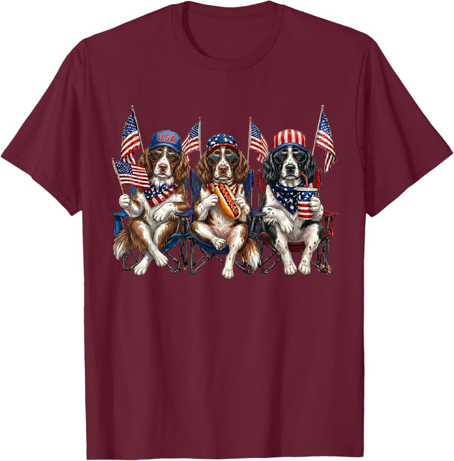 250 Years of Freedom English Springer Spaniel Dog 1776-2026 T-Shirt - T-Shirt | Maroon