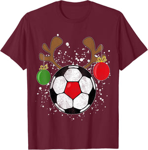 Funny Reindeer Soccer Christmas Rednose Pajama Shirt T-Shirt - T-Shirt | Maroon