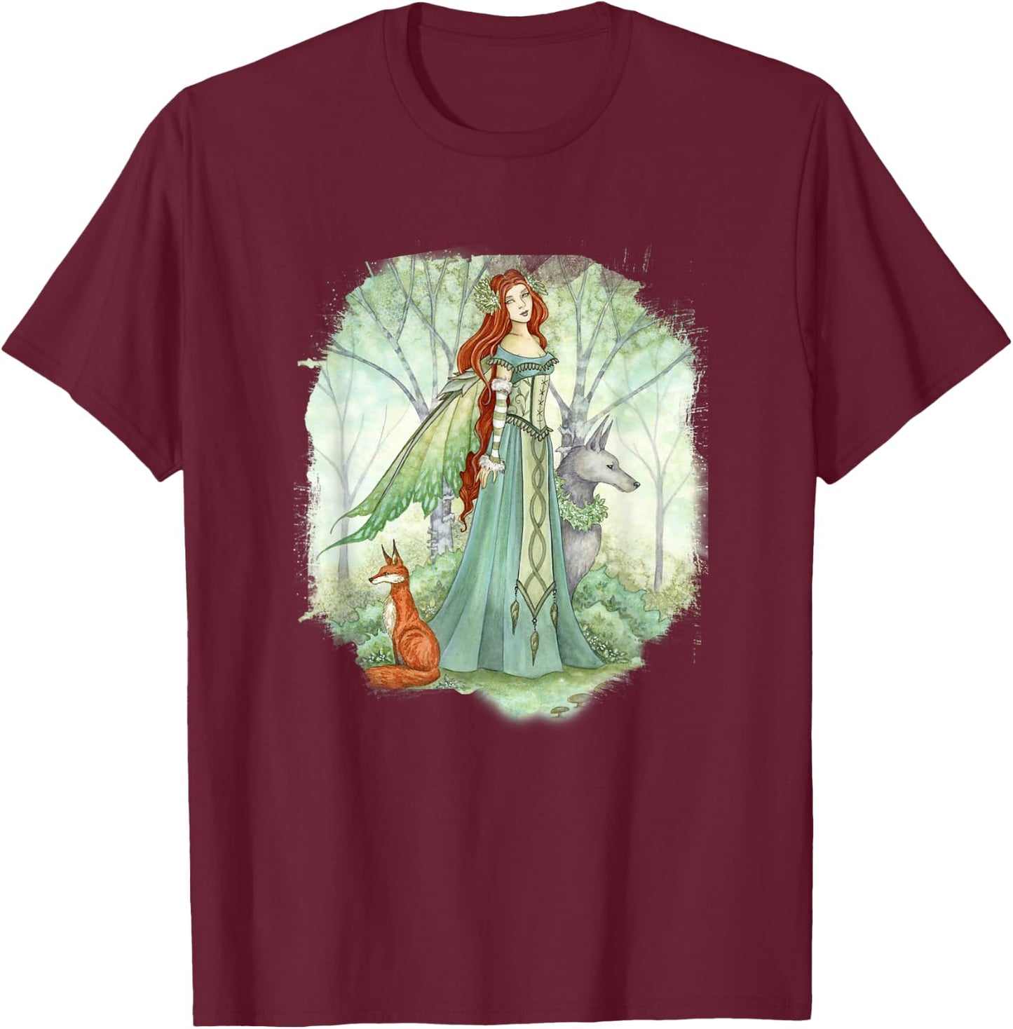 Amy Brown Art, Woodland Guardian, Faery Fairy Queen T-Shirt - T-Shirt | Maroon