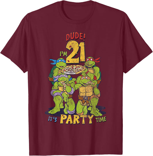 Teenage Mutant Ninja Turtles 21st Birthday Pizza Party T-Shirt - T-Shirt | Maroon