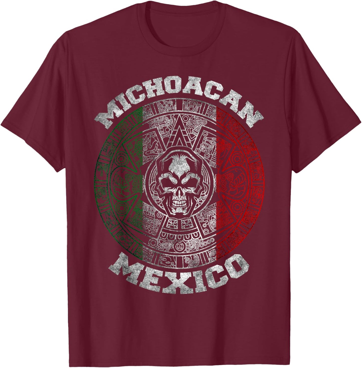 Michoacan Aztec Mayan Calendar Skull. Mexican Pride Symbol T-Shirt - T-Shirt | Maroon