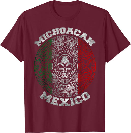 Michoacan Aztec Mayan Calendar Skull. Mexican Pride Symbol T-Shirt - T-Shirt | Maroon