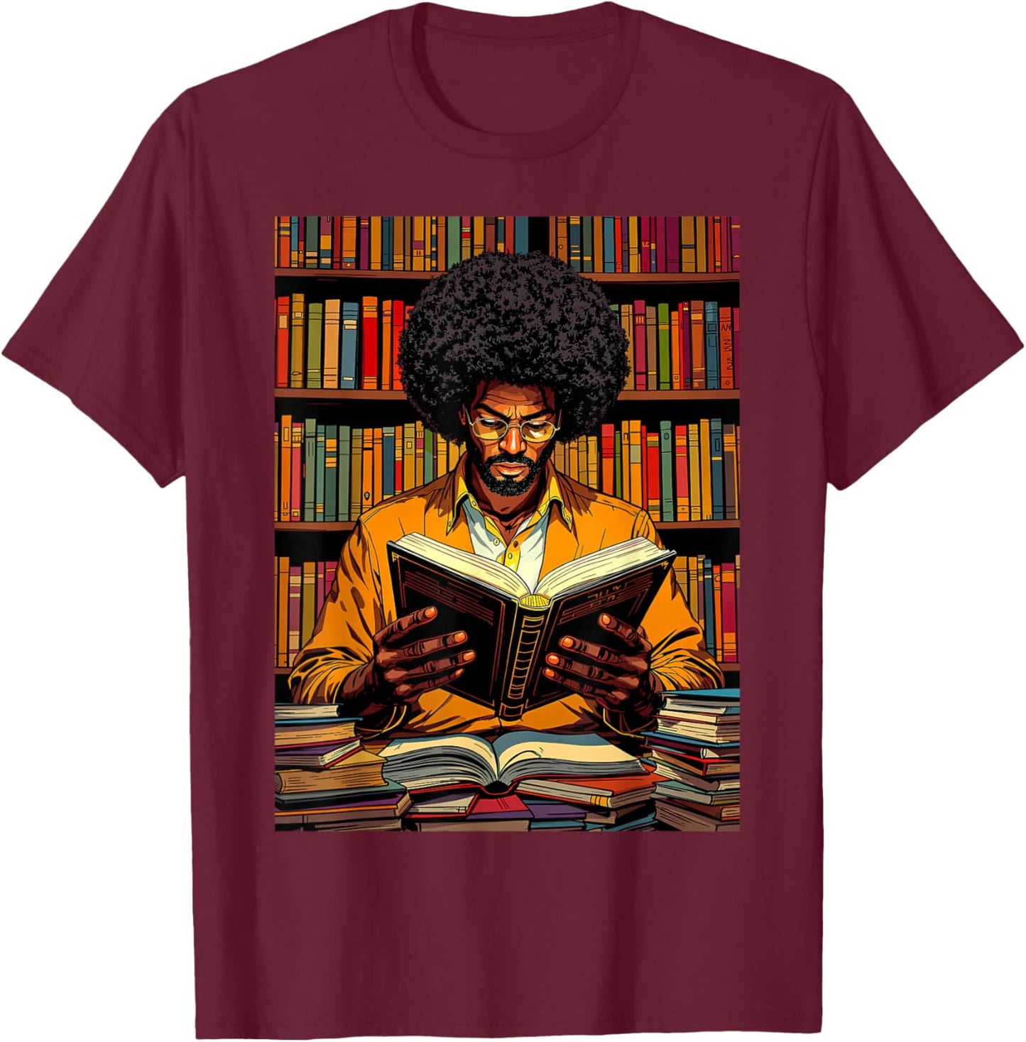 Black Man Reading Book Black History Month Book Lover Afro T-Shirt - T-Shirt | Maroon