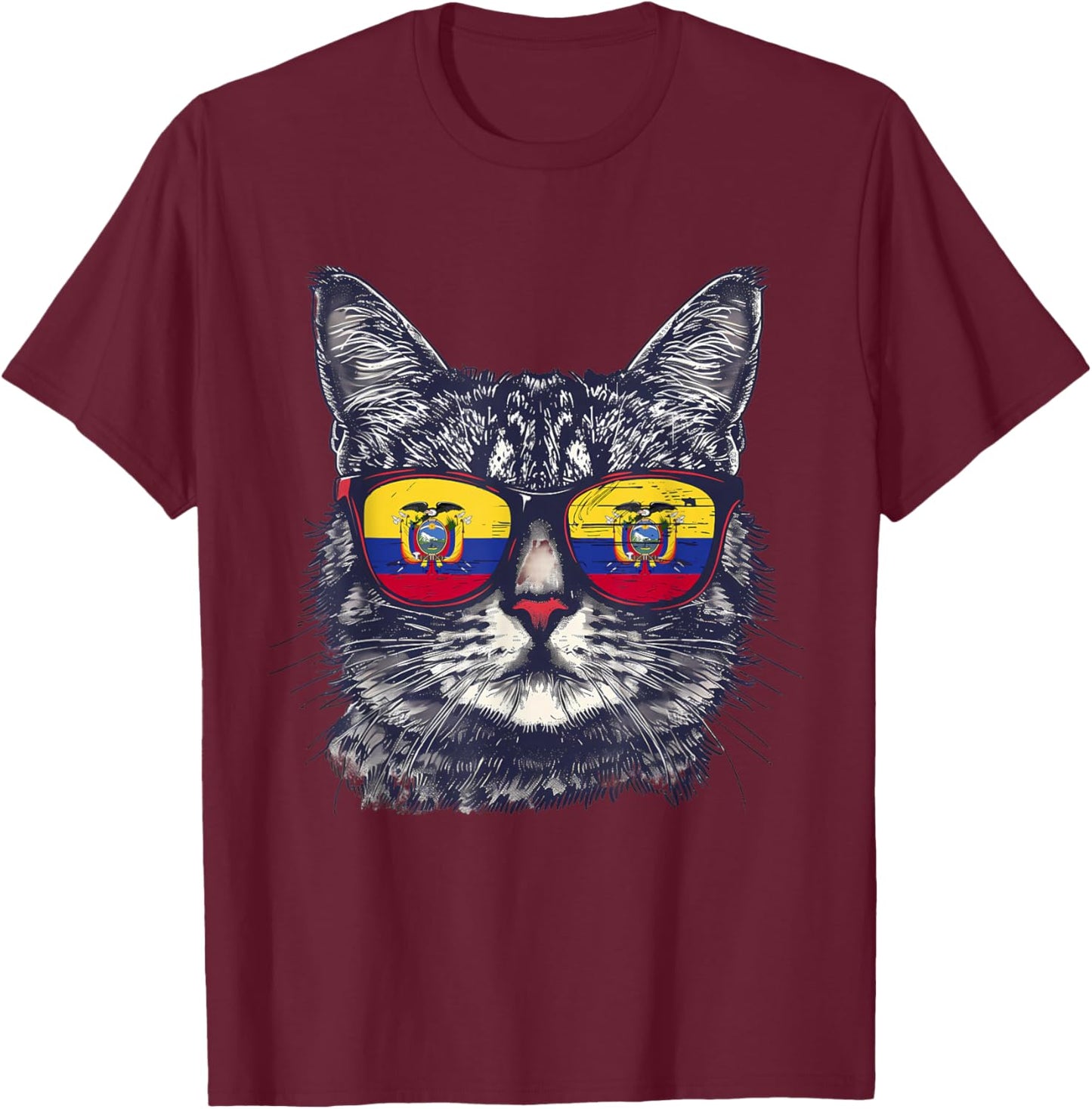 Ecuador Cat Sunglasses Ecuadorian Flag Ecuadorian Roots T-Shirt - T-Shirt | Maroon