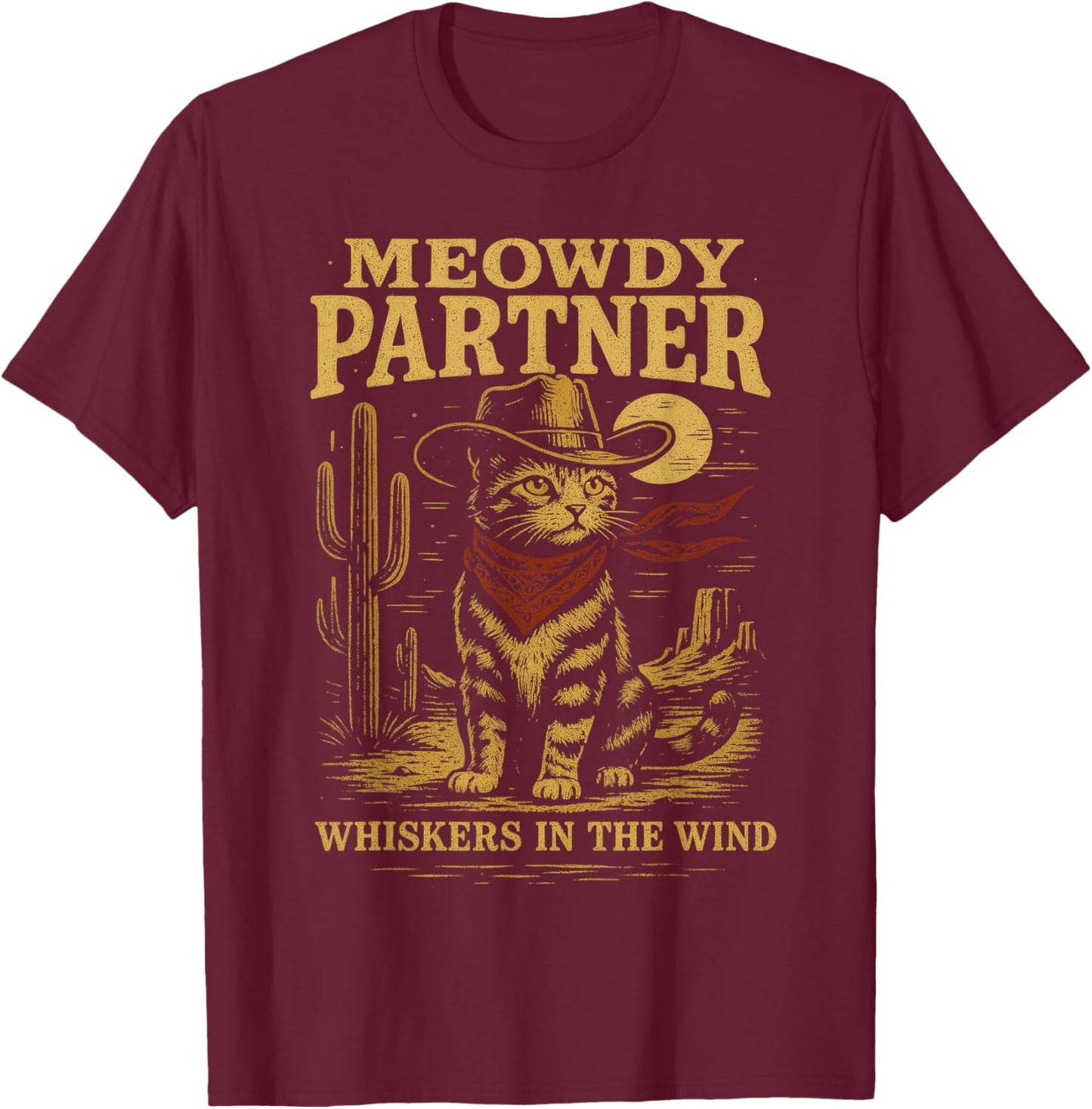 Meowdy Partner Cowboy Cat Vintage T-Shirt - T-Shirt | Maroon