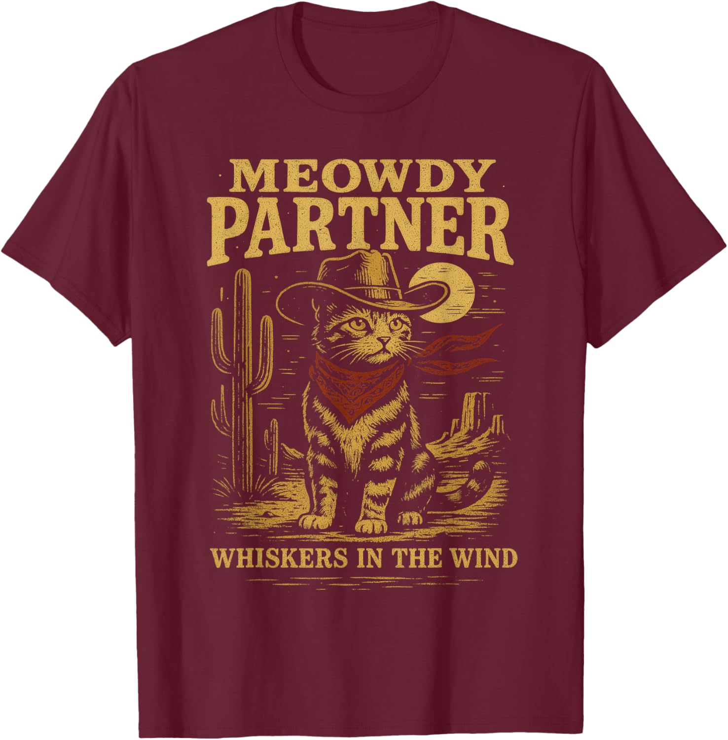 Meowdy Partner Cowboy Cat Vintage T-Shirt - T-Shirt | Maroon