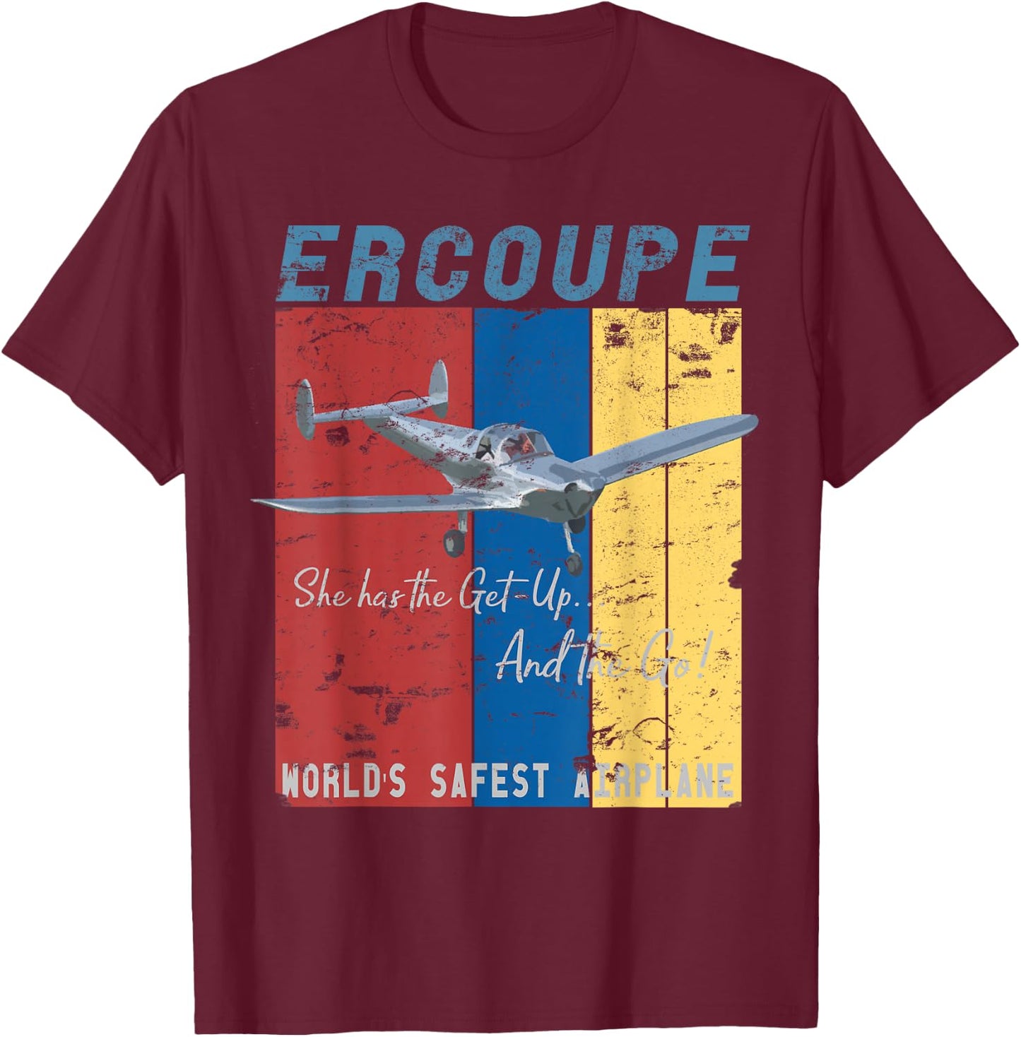 Ercoupe Retro Vintage Distressed Airplane Pilot T-Shirt - T-Shirt | Maroon