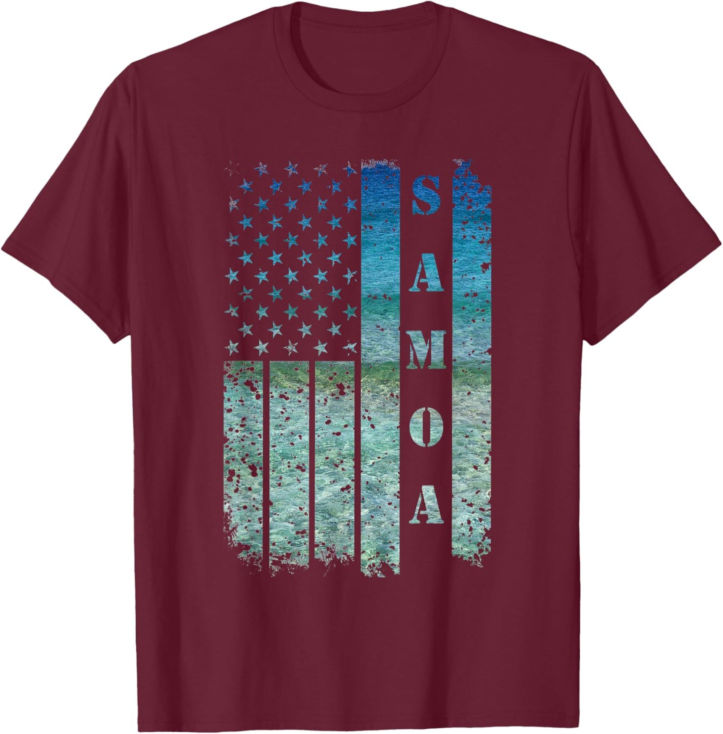 Vintage USA American Flag Samoa Samoan Beach Sunset Surfer T-Shirt - T-Shirt | Maroon