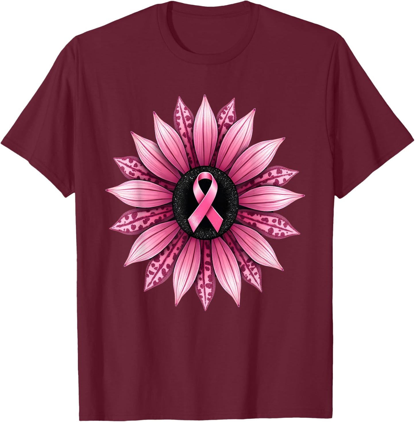 Sunflower Pink Breast Cancer Awareness T-Shirt - T-Shirt | Maroon