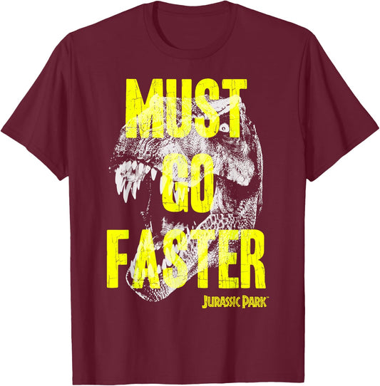 Jurassic Park T-Rex Must Go Faster T-Shirt - T-Shirt | Maroon
