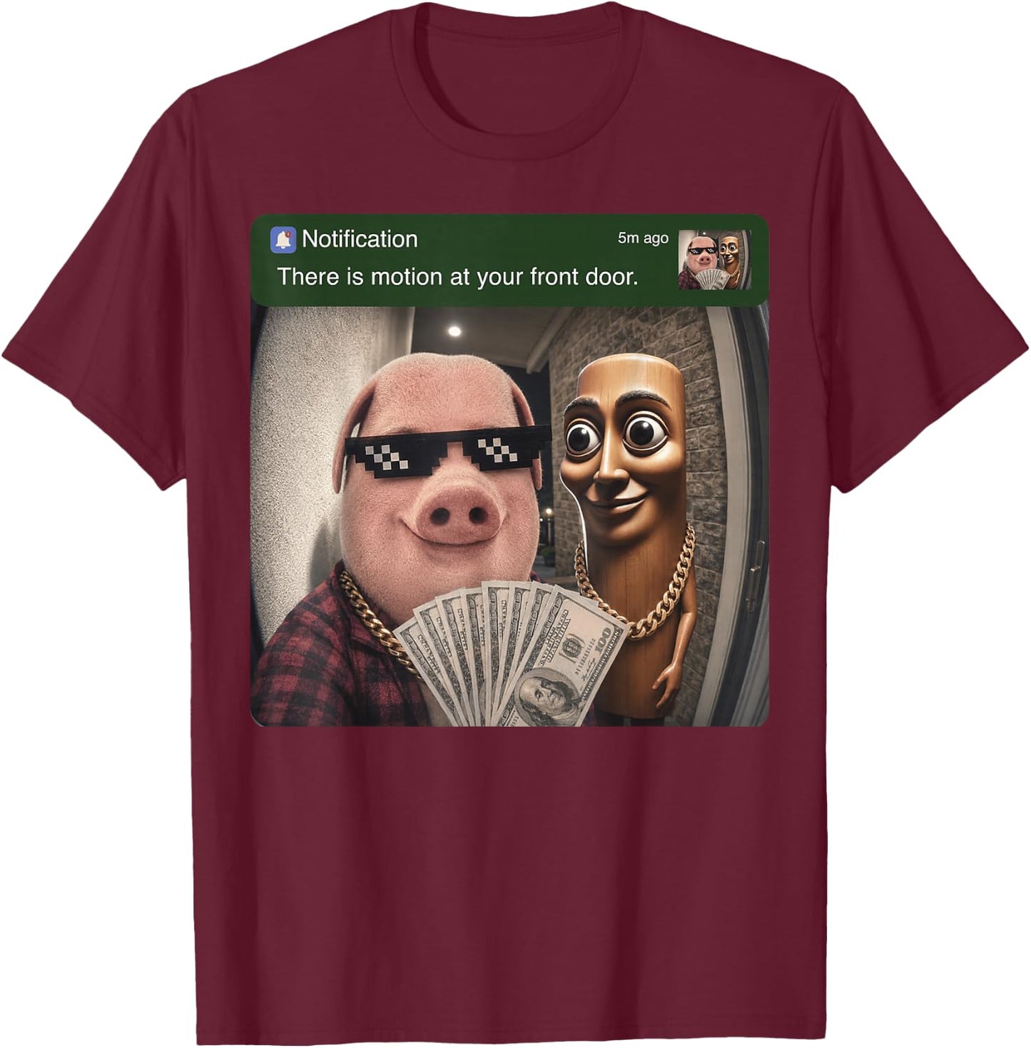 There is Motion at Your Front Door Tung Tung Tung John Pork T-Shirt - T-Shirt | Maroon